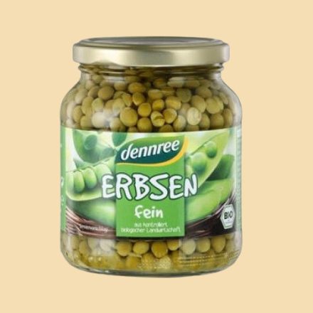 Dennree bio zöldborsó 350g (üvegben)